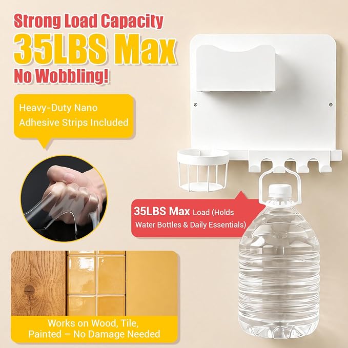 Metal Bedside Wall Shelf, No Drill Floating Bedside Shelf Wall Organizer | Bedside Wall Shelf with Detachable Cup Holder for Bedroom, Dorm, Nightstand Alternative, Bunk Bed Accessories & RV Storage