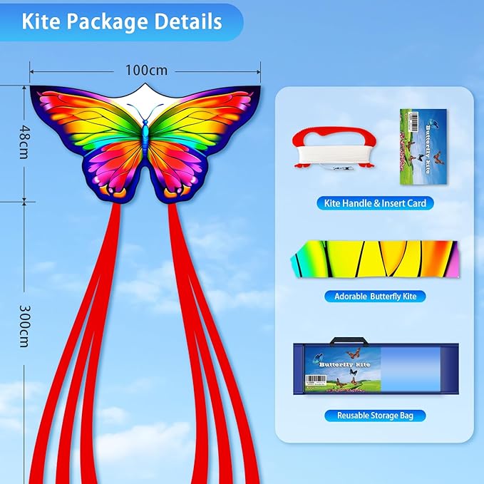 Butterfly Kites for Kids & Adults, Easy to Fly Design with Long Tail for Stability, for Kids Ages 4-8 & Beginners, Beach & Park Use | Family Outdoor Fun