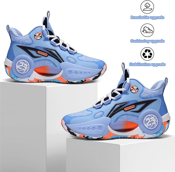 JMFCHI Kids Basketball Shoes High-top Sports Shoes Sneakers Durable Lace-up Non-Slip Running Shoes Secure for Little Kids Big Kids and Boys Girls