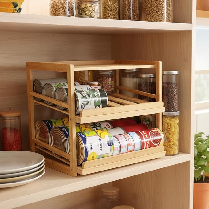 Yumkfoi Can Organizer for Pantry, 3 Tiers | Hold up to 72 3oz Cat Can, Rolling Can Storage, Soda Dispenser, For Cabinet