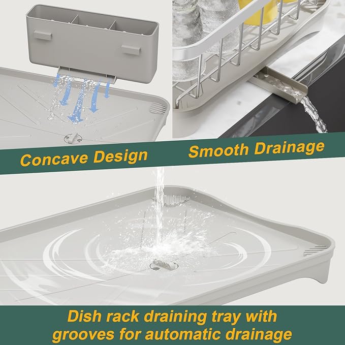 LIYI Drying Rack Tableware,Stainless Steel Drying Rack,304 Stainless Steel Drainage Material,Plastic Drainage Board,Knife and Fork Box,Intelligent Drainage Structure,Grey