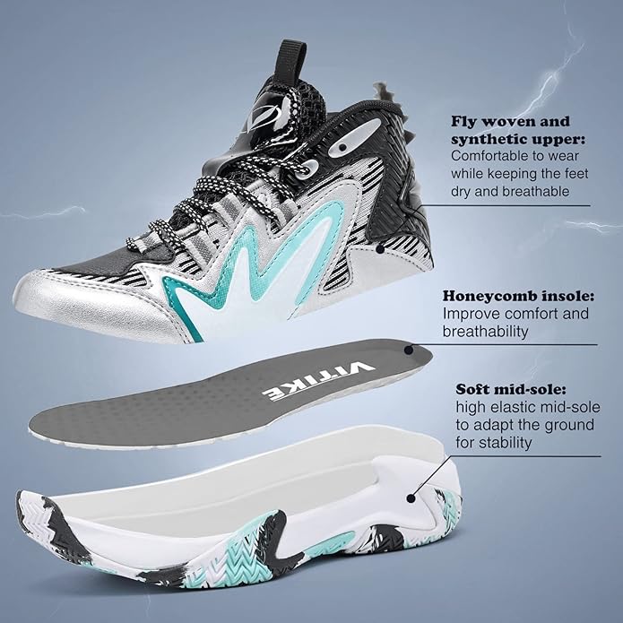 JMFCHI Kids Basketball Shoes High-top Sports Shoes Sneakers Durable Lace-up Non-Slip Running Shoes Secure for Little Kids Big Kids and Boys Girls