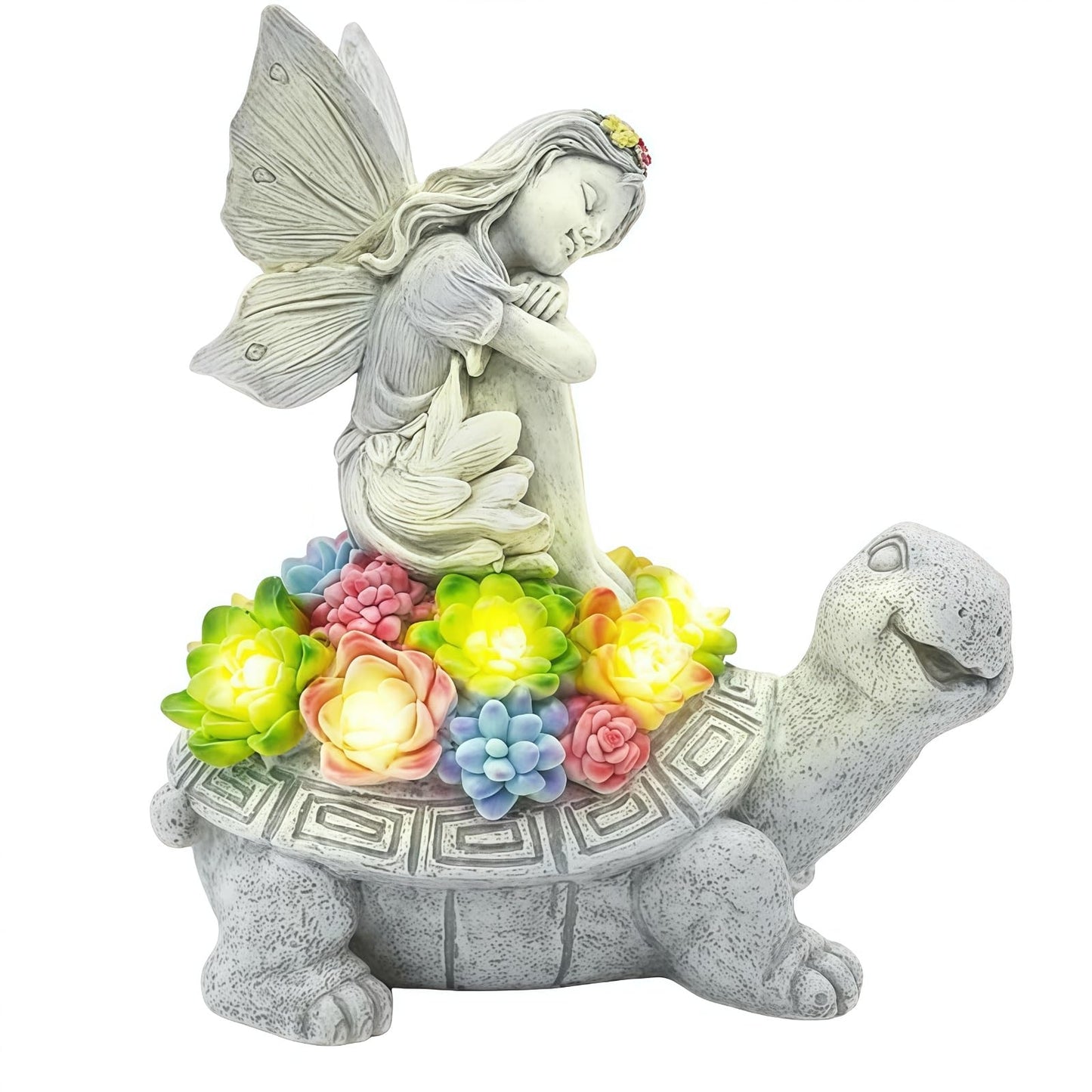 Aiyuolio Solar Angel Garden Statue，Solar Garden Statue Angel and Turtle,Figurines Outdoor Decor,Outdoor Solar Statue with LED Lights for Yard,Patio,Lawn Art Decoration,Housewarming Gift