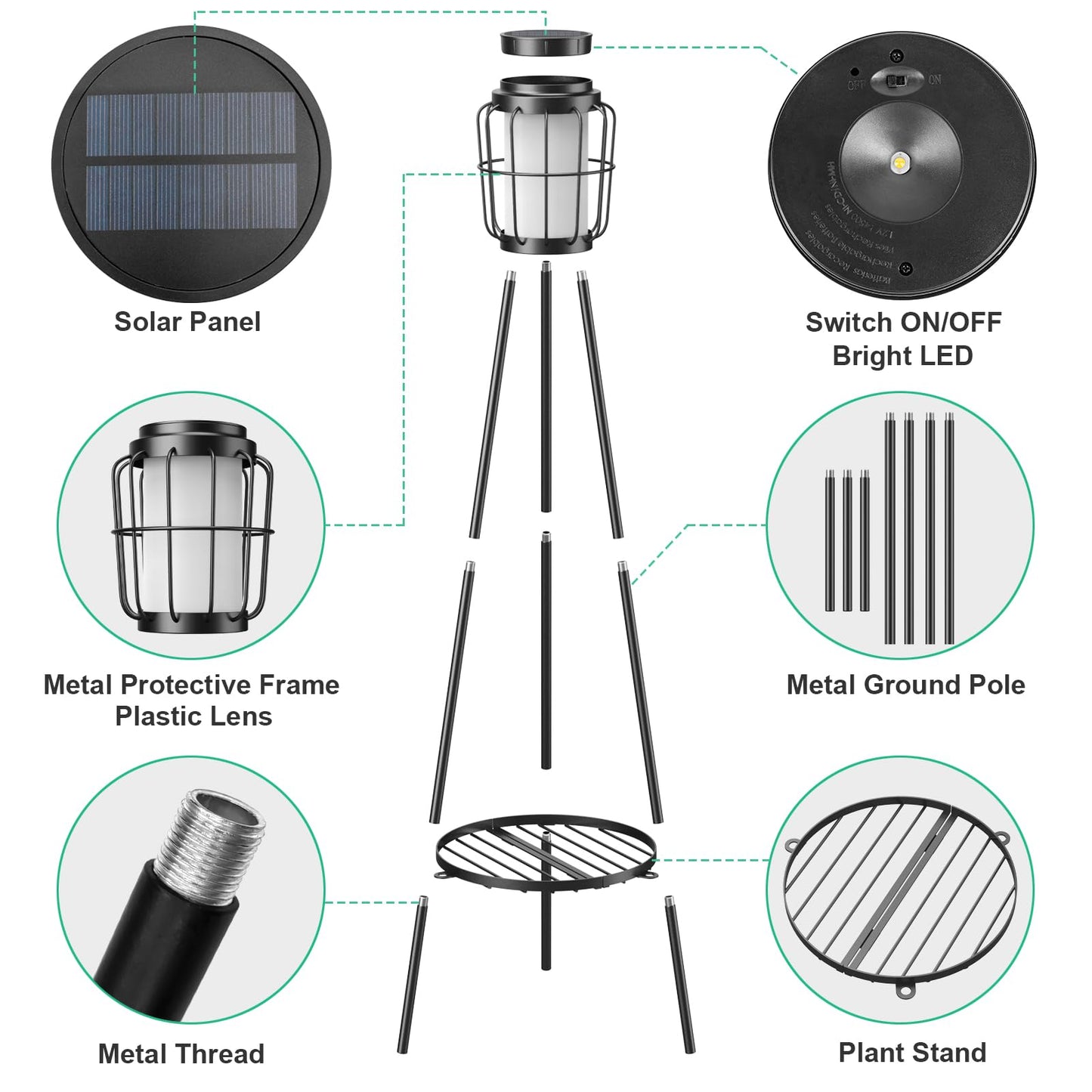 VISFLAIR 2 Pack Solar Lights with Plant Stand, Outdoor Floor Lamps, Waterproof Solar Powered Floor Lamps for Patio Deck Porch Yard Garden Decor
