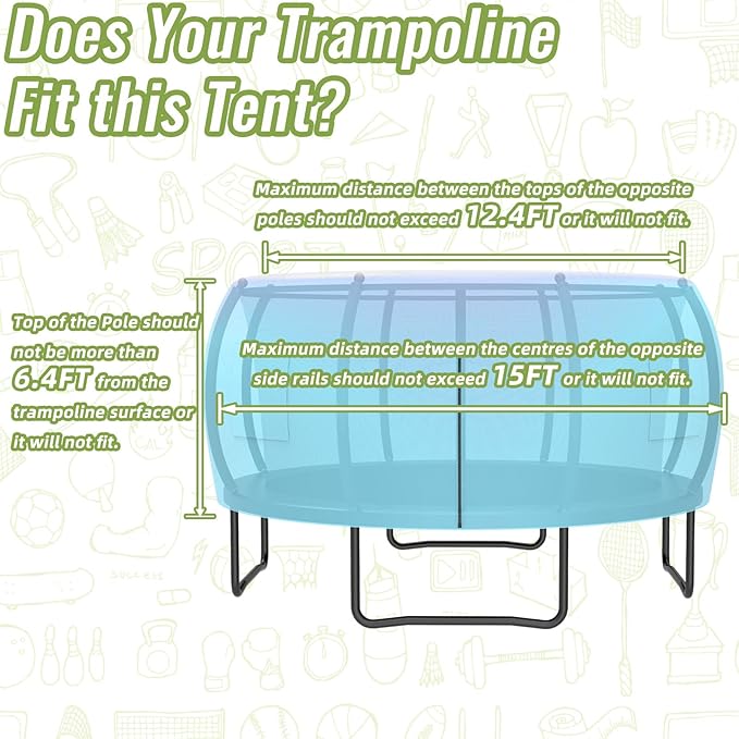 Gardenature 10FT/12FT/14FT Trampoline Tent(Tent Only), Fit Round Trampolines, Shade Cover with LED Light, Outdoor Trampolien Accessories, Anti-Tear