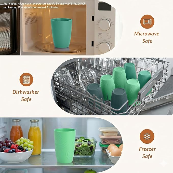 Homienly Cups for Drinking 12oz Daily Use Cups Dishwasher Safe Plastic Cups Alternative Stackable and Lightweight Reusable cups for Family Use-Forest Series
