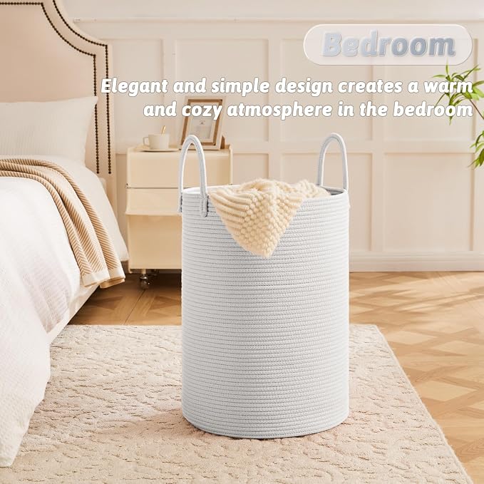 Artfeel Laundry Basket,Woven Cotton Rope Laundry Hamper,100L for Decorative Storage of Dirty Clothes,Toys and Blankets in Bathroom,Baby Room and Living Room