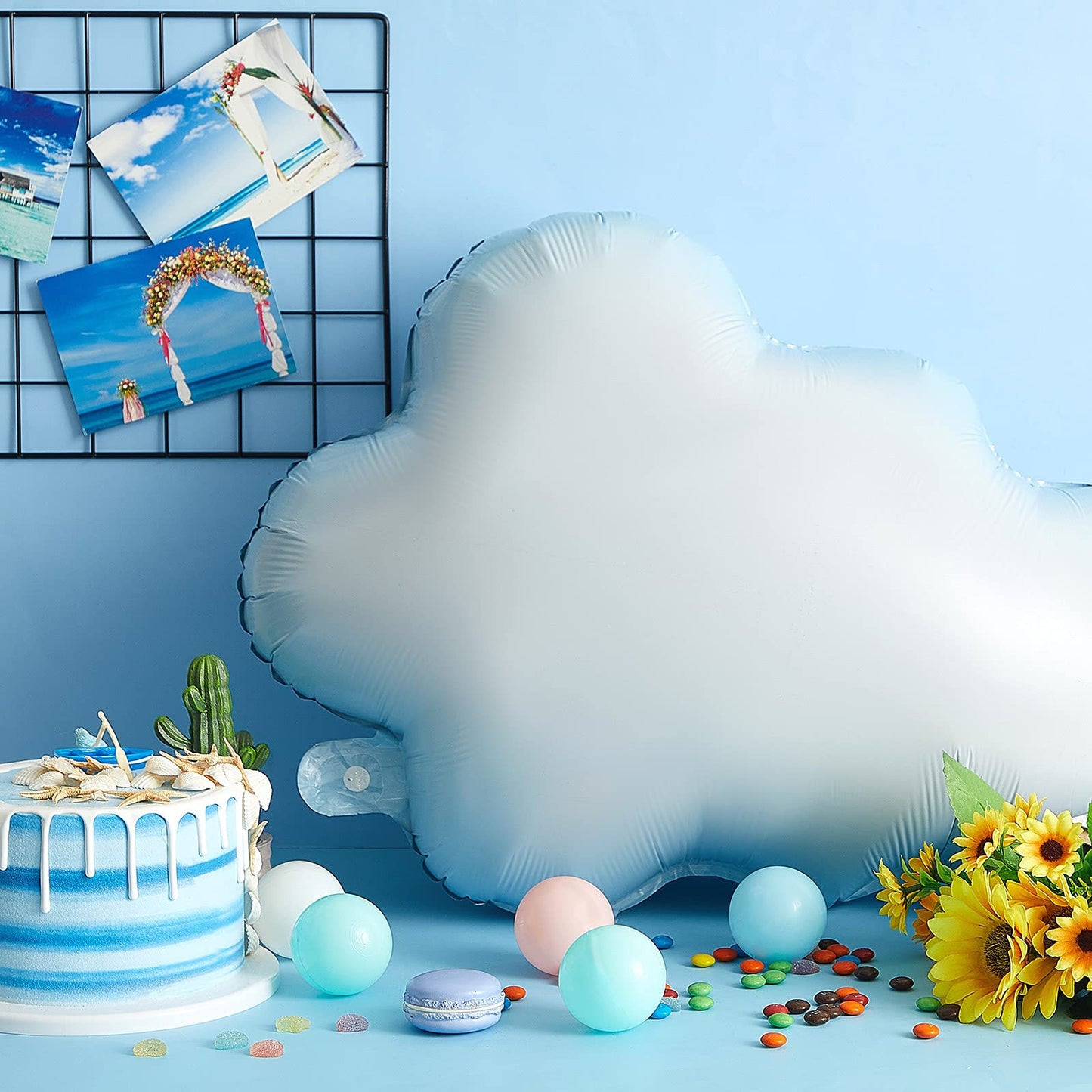 Sumind 6 Pcs 28 Inch White Cloud Balloons Foil Cloud Decorations Cute Shaped Balloons for Birthday Baby Shower Wedding Themed Party Decor Supplies (Light Blue)