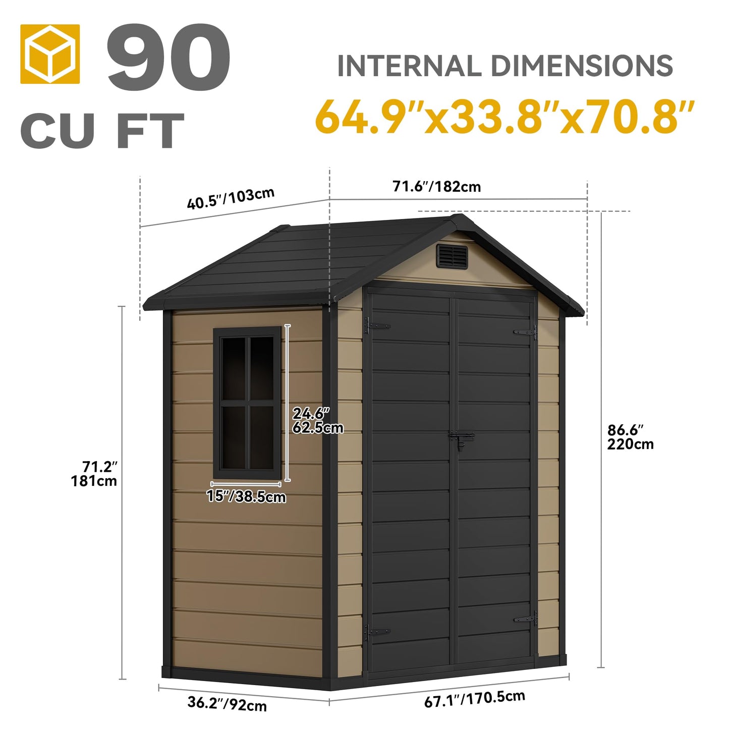 DWVO 6x4 FT Resin Storage Shed with Floor, Outdoor Storage Shed with Lockable Door, Window and Vents, Waterproof Plastic Tool Storage for Garden, Patio, Backyard, Lawn