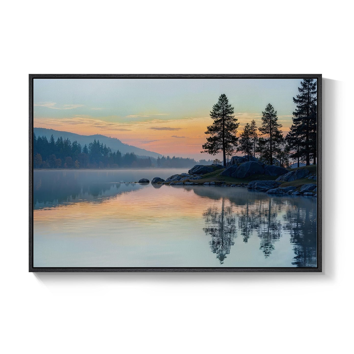Framed Nature Lake Landscape Wall Art, Horizontal Sunset Canvas Artwork for Walls, Peaceful Scenery Photography Print, Scenic Picture for Living Room Bedroom Office Dining Room Wall Decor, 24x36 Inch