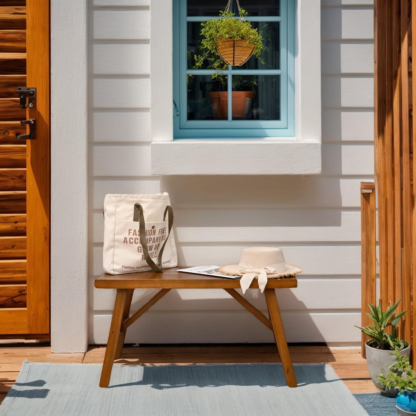 FUIN 30" Solid Wood Farmhouse Bench - Rustic Entryway, Living & Dining Room Seating, Natural Finish