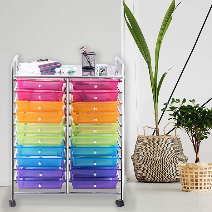 Giantex 20 Drawer Rolling Storage Cart Tools Scrapbook Paper Office School Organizer, Multicolor