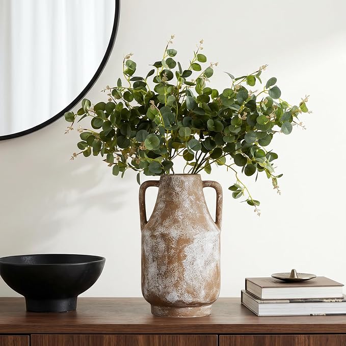 Ceramic Flower Vase, 10.7in Farmhouse Table Rustic Vases, Small Flower Terracotta Vases for Home Decor, Living Room,Table, Handcrafted (Terracotta)