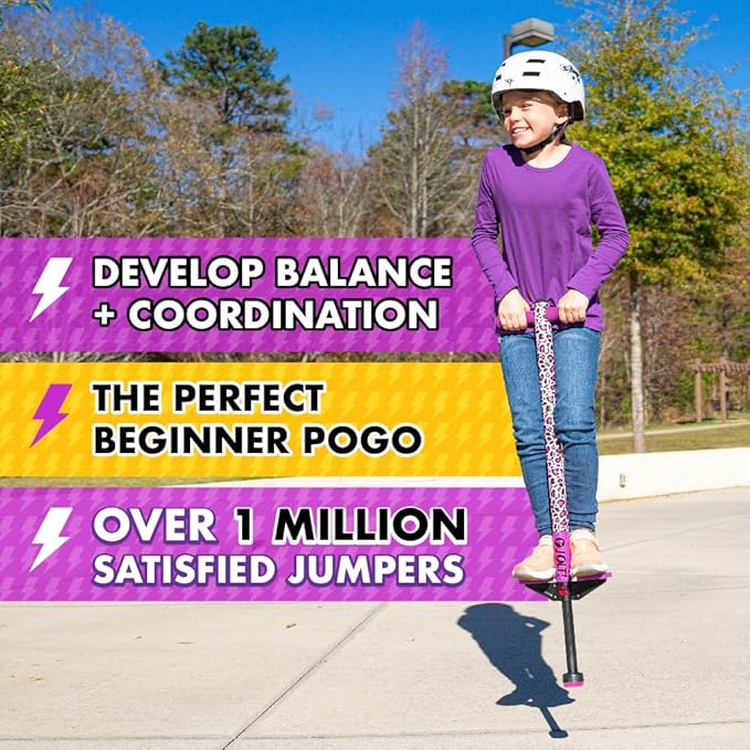 Flybar Pogo Stick for Kids, 40 to 80 Pounds, Perfect for Beginners, Easy Grip Foam Handles, Anti-Slip Foot Pegs, Outdoor Toys for Boys, Jumper Toys for Girls, Outside Toys for Kids (Jolt, Leopard)