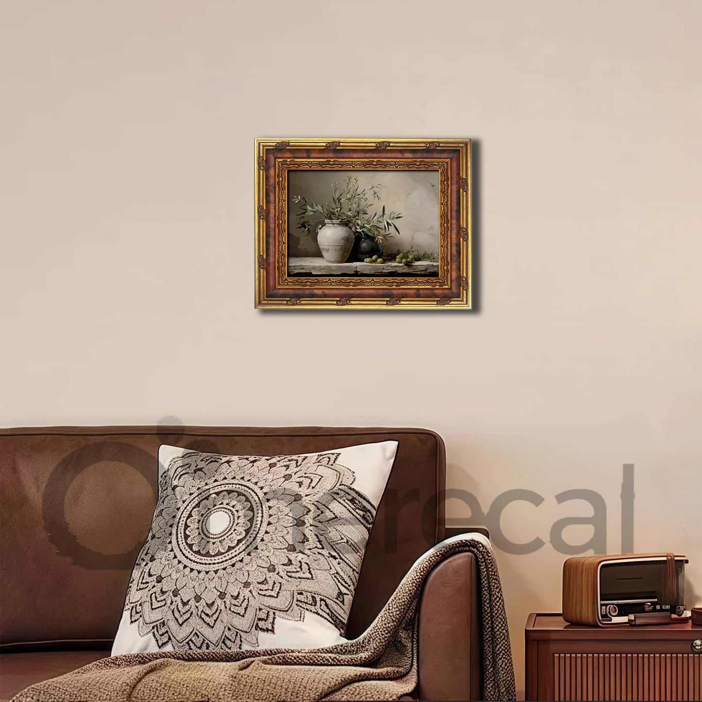 Vintage Gold Framed Olive Tree Wall Art, Rustic Potted Plant Paintings Prints Farmhouse Art Prints for Living Room Bedroom Bathroom (Framed 8X10)