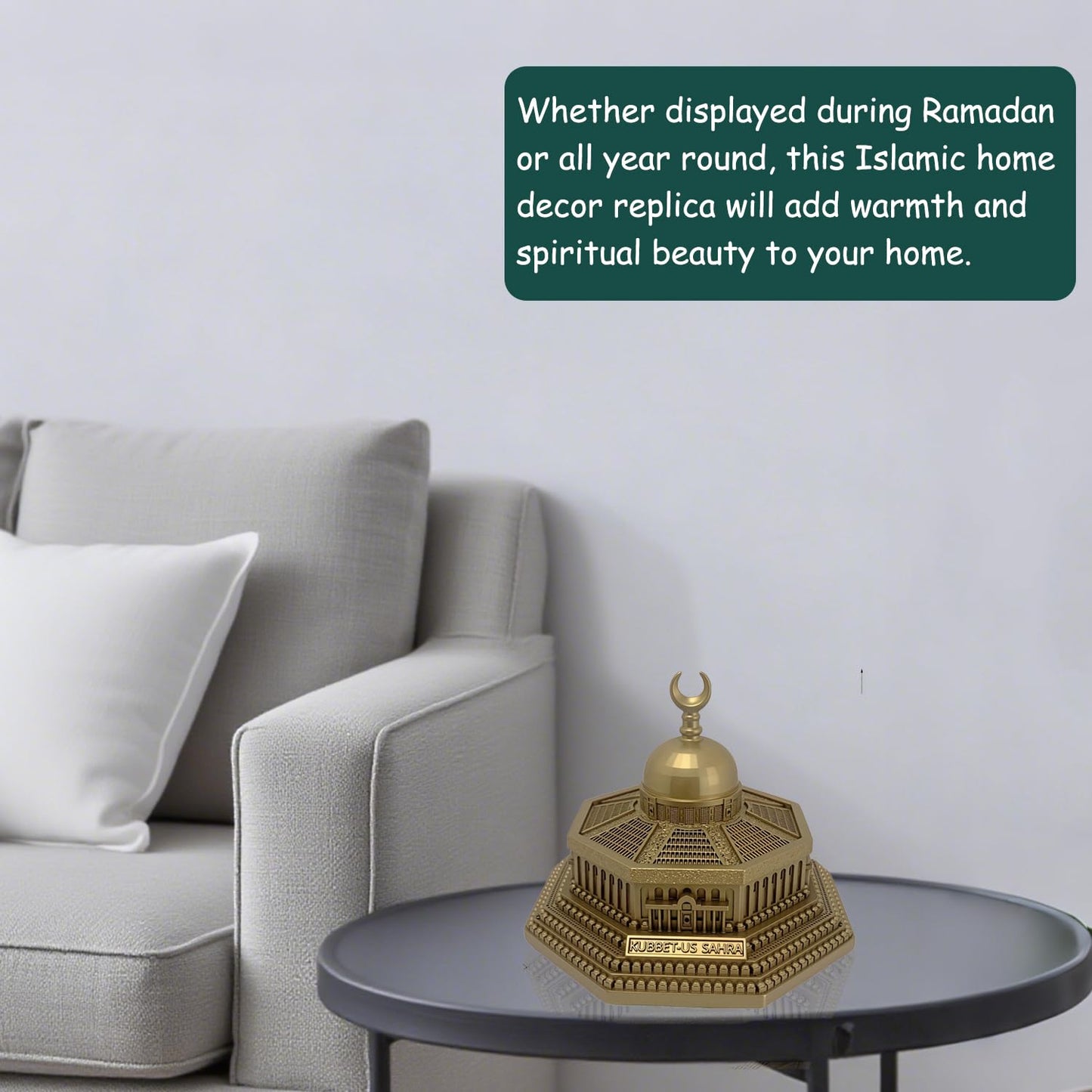 Mingzhang Ramadan Decorations for Home, Islamic Mosque Dome of The Rock Statue, Eid Mubarak Table Centerpiece, Gold Muslim Ramadan Decor Ornament Gift