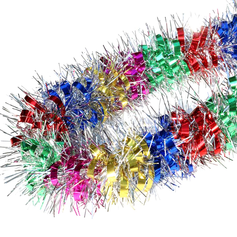 33Ft Christmas Tinsel Garland Shiny Thick Tinsel Decor Xmas Tree Decorations Metallic Twist Foil Garland for Birthday Teachers' Day New Year Parties Indoor Outdoor Party Supplies - Colourful 1