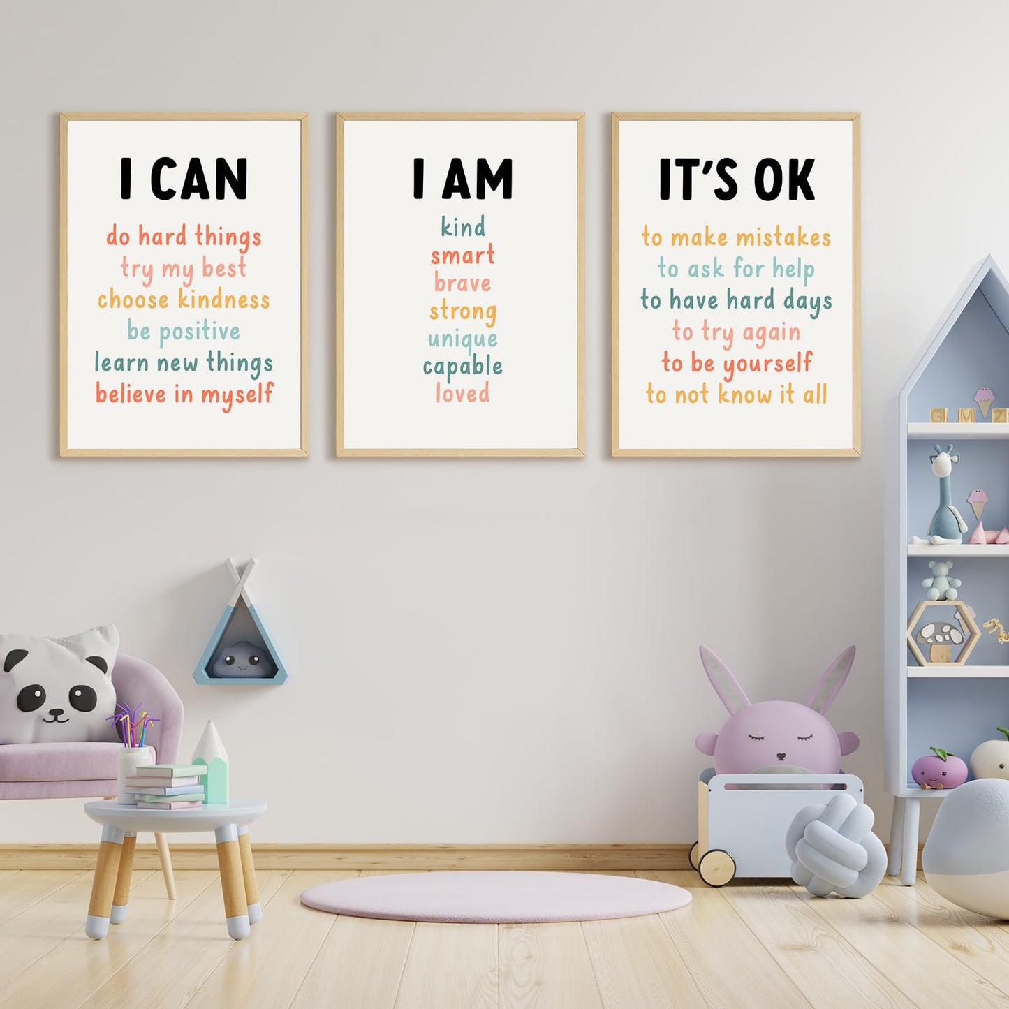 Kids Affirmation Wall Art Positive Canvas Wall Decor Inspirational Quotes Wall Art Motivational Words Pictures Daily Affirmations Poster Nursery Prints for Playroom Children Room 12x16x3 Inch Unframed