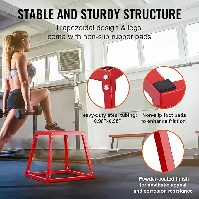 VEVOR Plyometric Jump Box, 18 Inch Plyo Box, Steel Plyometric Platform and Jumping Agility Box, Anti-Slip Fitness Exercise Step Up Box for Home Gym Training, Conditioning Strength Training