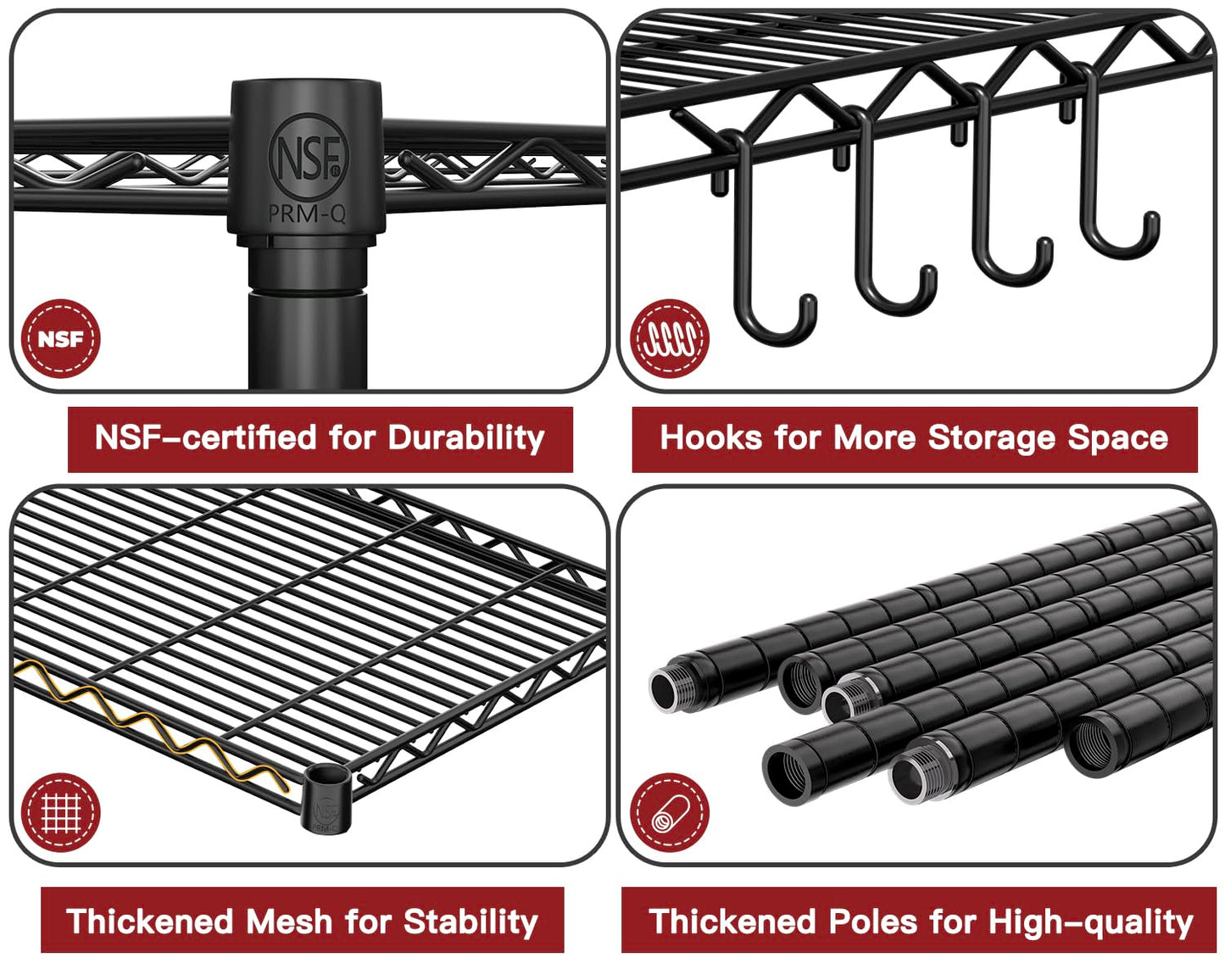 PrimeZone 36" W x 16" D x 79" H Wire Storage Shelves with Wheels, 5 Tier NSF Certified Heavy Duty Adjustable Kitchen Shelving Unit, Pantry Organizer Rack Rolling Metal Shelf for Garage Closet Bathroom