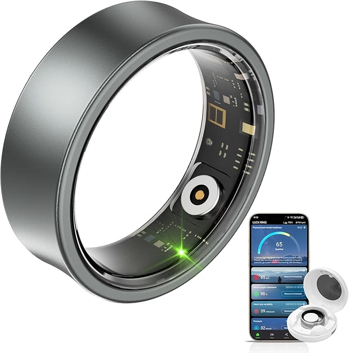 Smart Ring for Women Men, Health Fitness Tracker, 10ATM Waterproof Ring for iOS and Android, No Subscription Fee(Silver, 7)