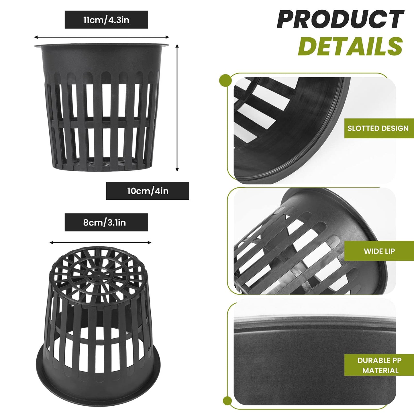 ISKYBOB 10 Pieces Black Plastic Garden Mesh Net Pot Hydroponic Basket Planting Nursery Grow Supplies, 11cm/4.3inch