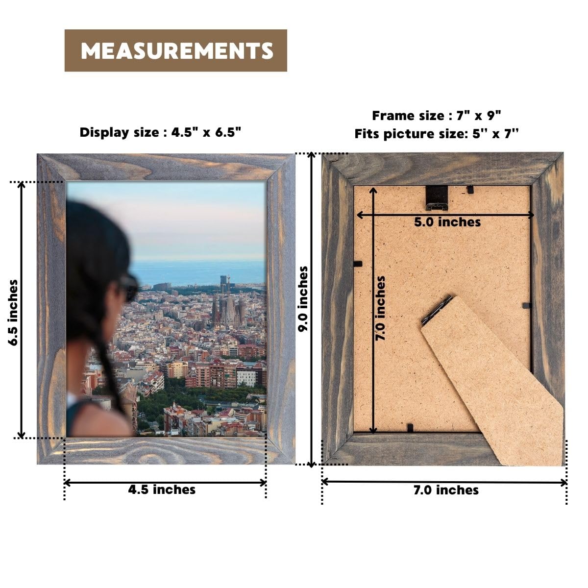 Rustic Wooden Picture Frame 5x7 Inch - Set of 2-100% Natural Eco Distressed Wood - Real Glass - Made for Wall and Table Top Display - Grey