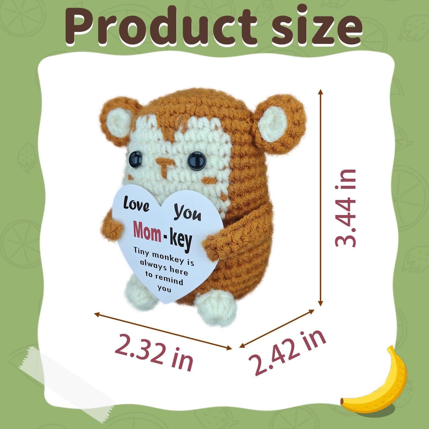 Viaosanza Mother's Day Handmade Crochet Monkey Gift, Daily Love Reminder Desktop Decoration for Stepmother Godmother Women from Daughter Son, Mini Cute Animal Themed Gratitude Emotional Souvenir