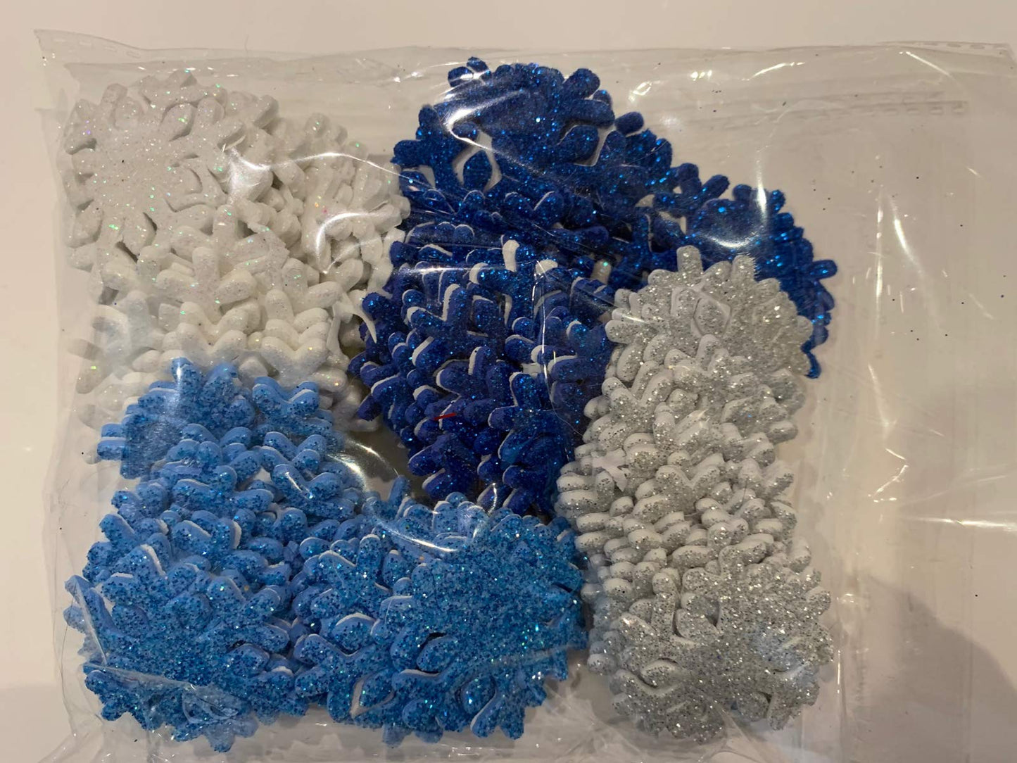 70 Pieces Blue, Silver and White Glitter Snowflake Foam Stickers Adhesive Christmas Hanukkah Crafts