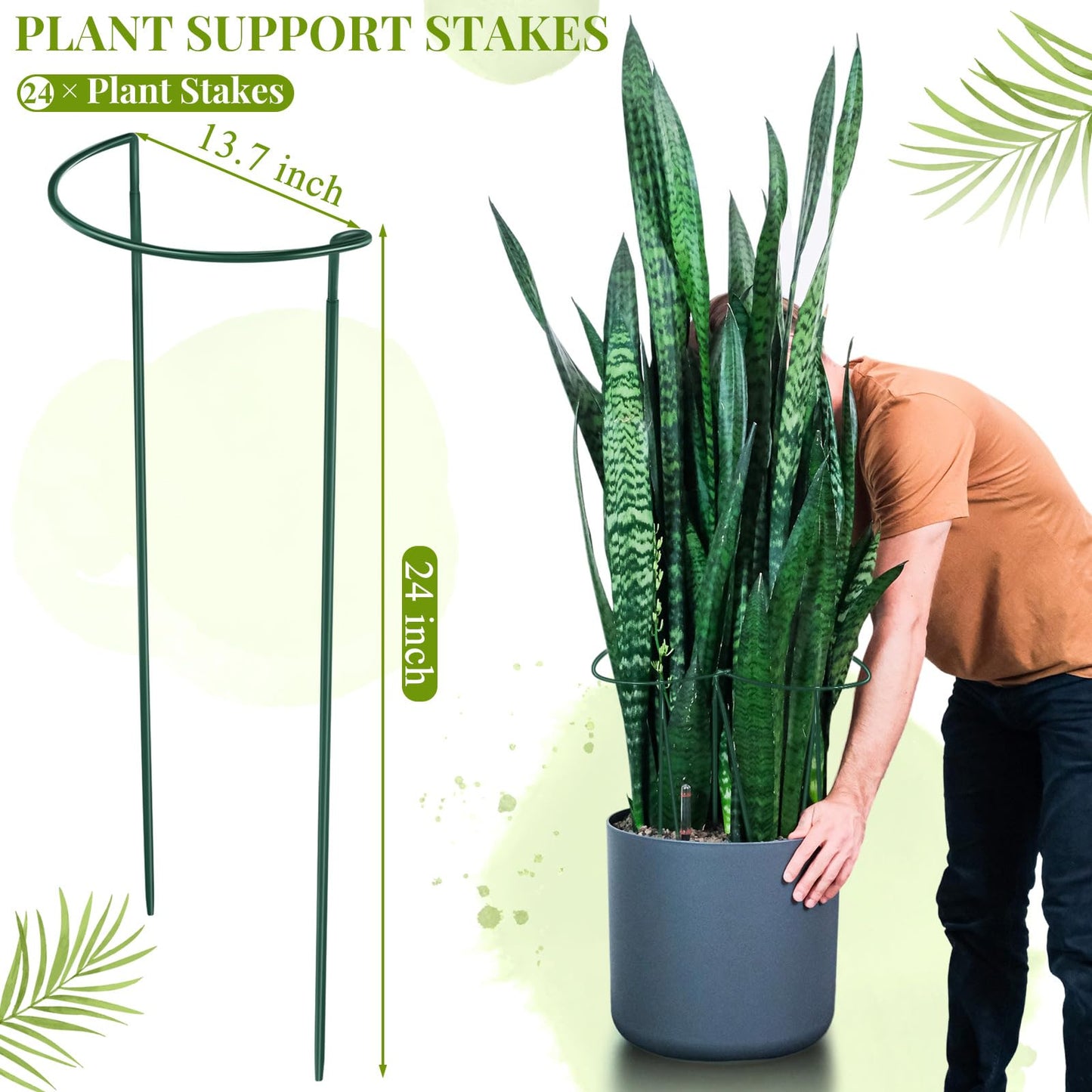 Tioncy 24 Pcs 24 H x 10 W Plant Support Stakes Cages for Garden, Metal Half Round Plants Tension Rods for Indoor Outdoor Large Tall Flower Vegetables Tomato Peony Rose Support