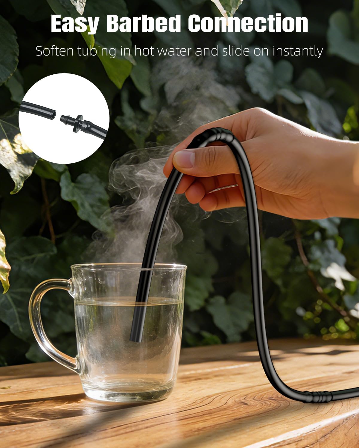 Pawfly 200 ft 1/4 Drip Irrigation Tubing, 1/4" Emitter Tubing with 6" Spacing, Polyethylene Drip Line with 24 Parts, Black Distribution Tubing for Drip Irrigation System, Drip Irrigation Hose Roll