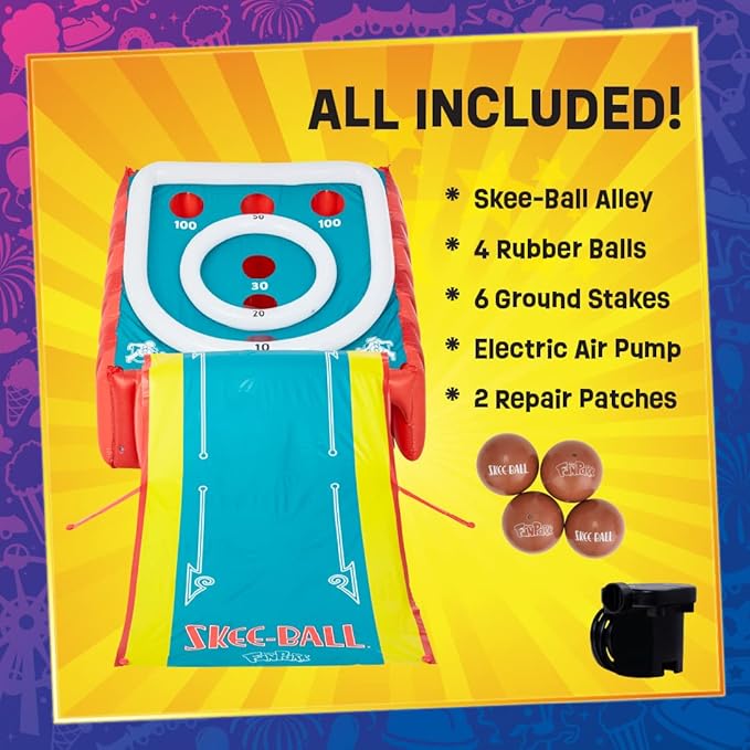 Flybar FunPark Giant Inflatable Skee-Ball Game – 11 Ft Long w/ 4 Balls & Electric Air Pump – Indoor & Outdoor Arcade Toy for Kids, Adults & Family – Fun Party Play for Home, Backyard, Events