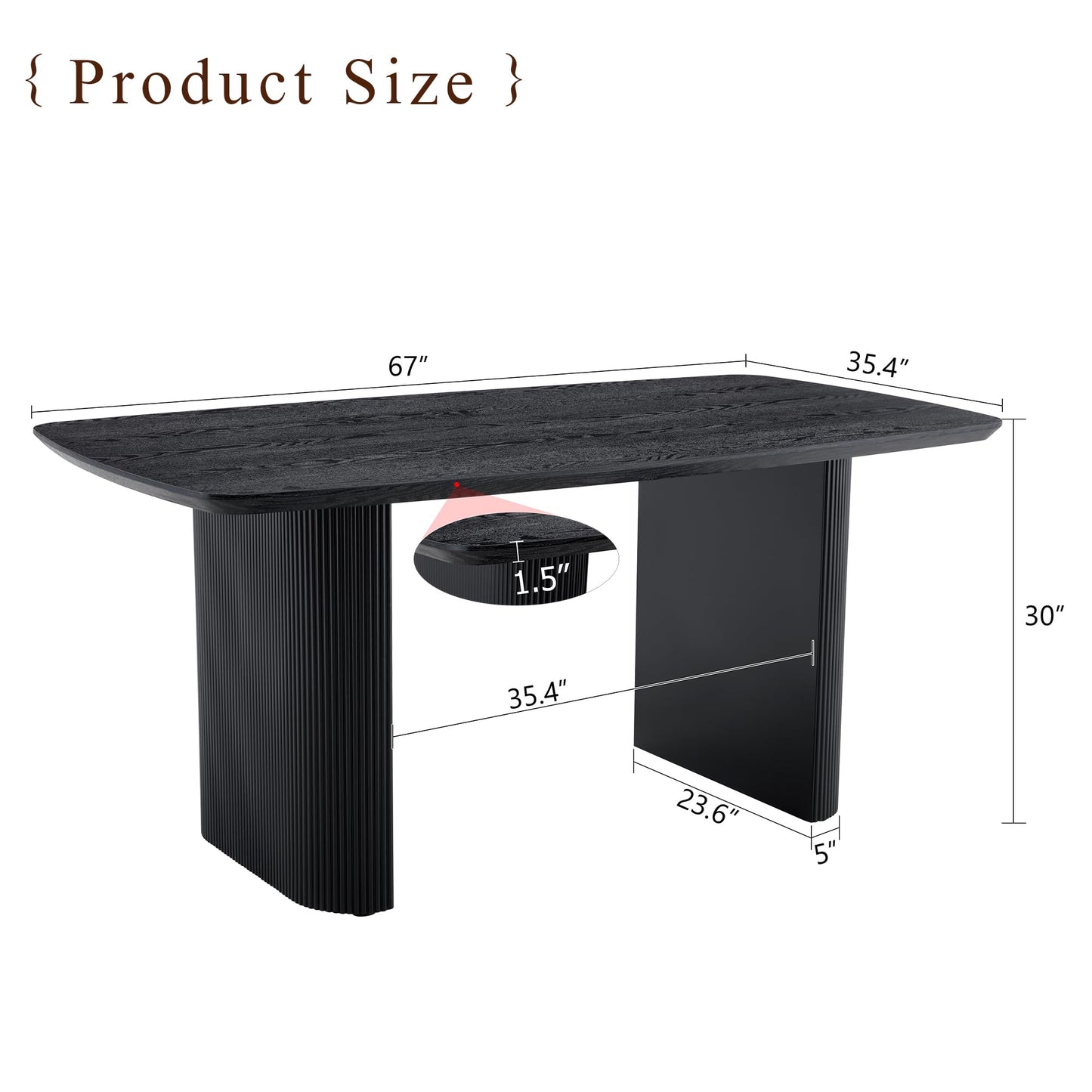 Ebullient Modern Dining Table for 6-8 People, 67'' Black Oval Kitchen and Dining Room Tables, 3.5'' Thick Wood-Patterned Tabletop with Matte Black Tablelegs, Space Saving Kitchen Table