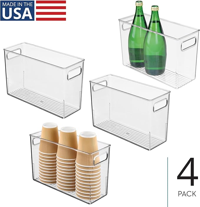 iDesign Tall Plastic Storage Bin with Handles, Set of 4, Clear | For Fridge or Freezer, Made in USA