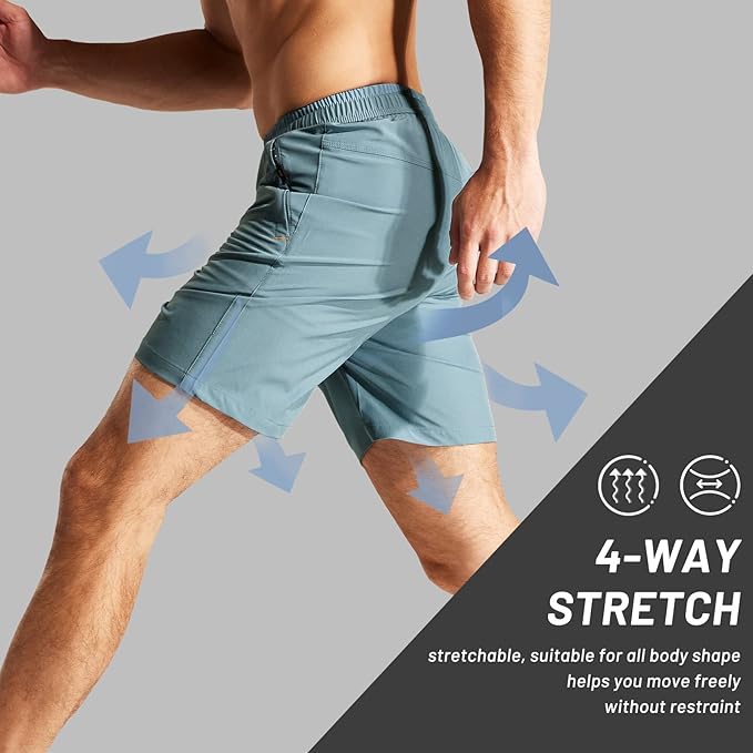 MIER Men's Quick Dry Running Shorts with Zipper Pocket, Elastic Waist Athletic Workout Exercise Fitness Shorts, 7 Inch