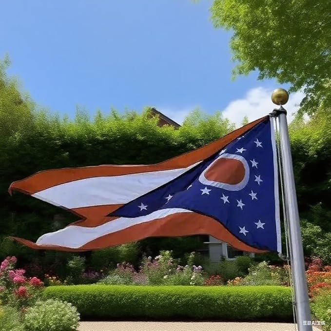 Ohio State Flag 4x6 Ft, Deluxe Embroidered Premium Polyester Durable OH Outside Flag, Indoor/Outdoor with Sewn Stripes and Brass Grommets