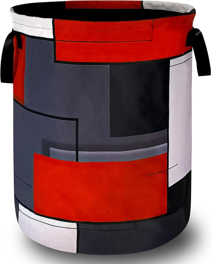 Red Grey Geometry Laundry Basket Foldable With Handles Universal Tote Bag Oxford Cloth Colorful Laundry Hamper Clothes Storage Bucket Toy Organizer 18.9"x16.5" For Bathroom/Laundry/Bedroom