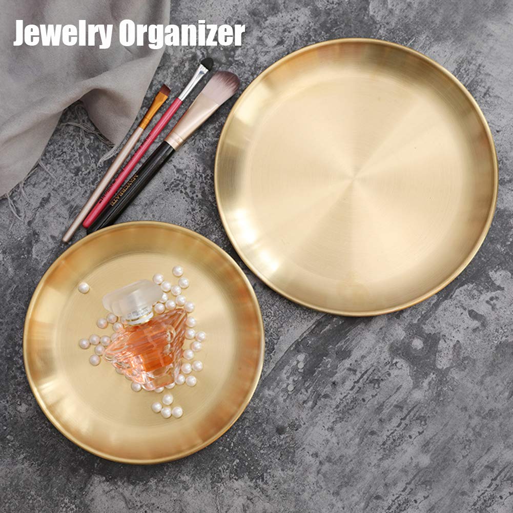 Round Brass Tray, Gold Round Tray, Stainless Steel Large Rounds Trays, Stainless Steel Plate Cosmetics Jewelry Organizer Towel Trays for Home,Matte Brass Finish(Color:20cm)