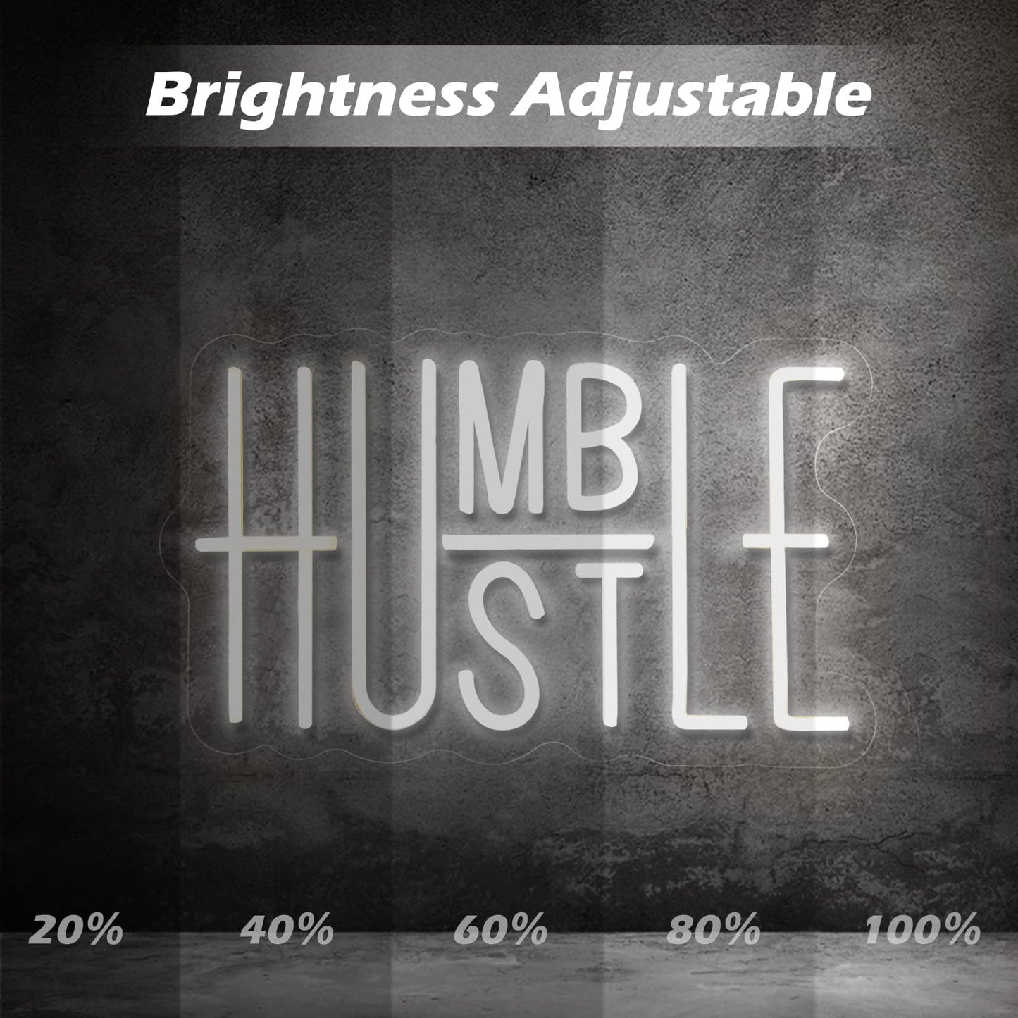 Hustle LED Neon Sign for Wall Decor, Words LED Neon Lights Party Decorations, USB Powered Switch Brightness Adjustable for Office Room, Gym Room, Man Cave, Gamer Room Decor (Hustle (White))