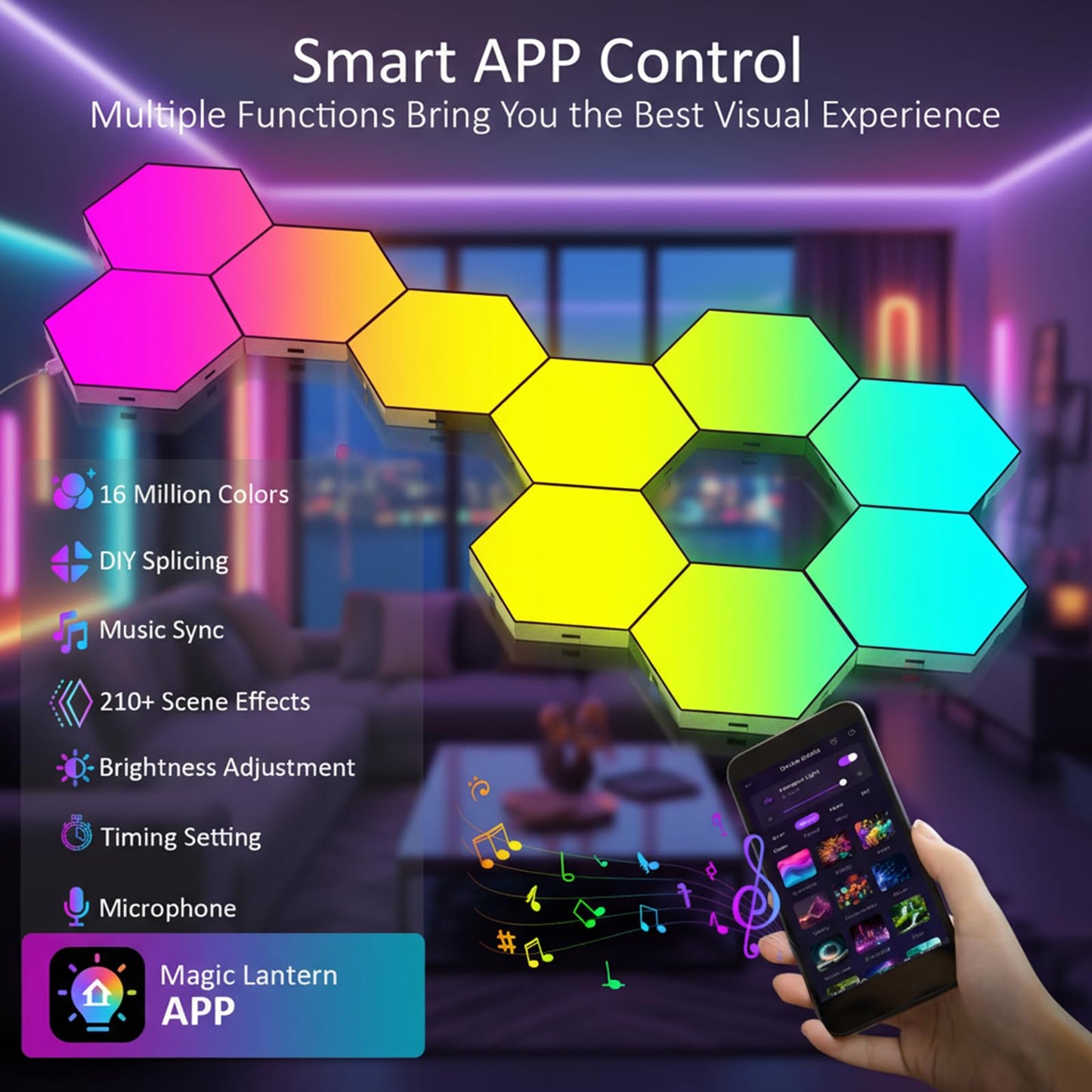 MeRGBWLife 12 Pack Hexagon LED Wall Light Panels – RGB Smart Lights with APP & Remote, Music Sync Honeycomb Design – Modular Gaming Wall Decor for Bedroom, Kids Room, and Living Room