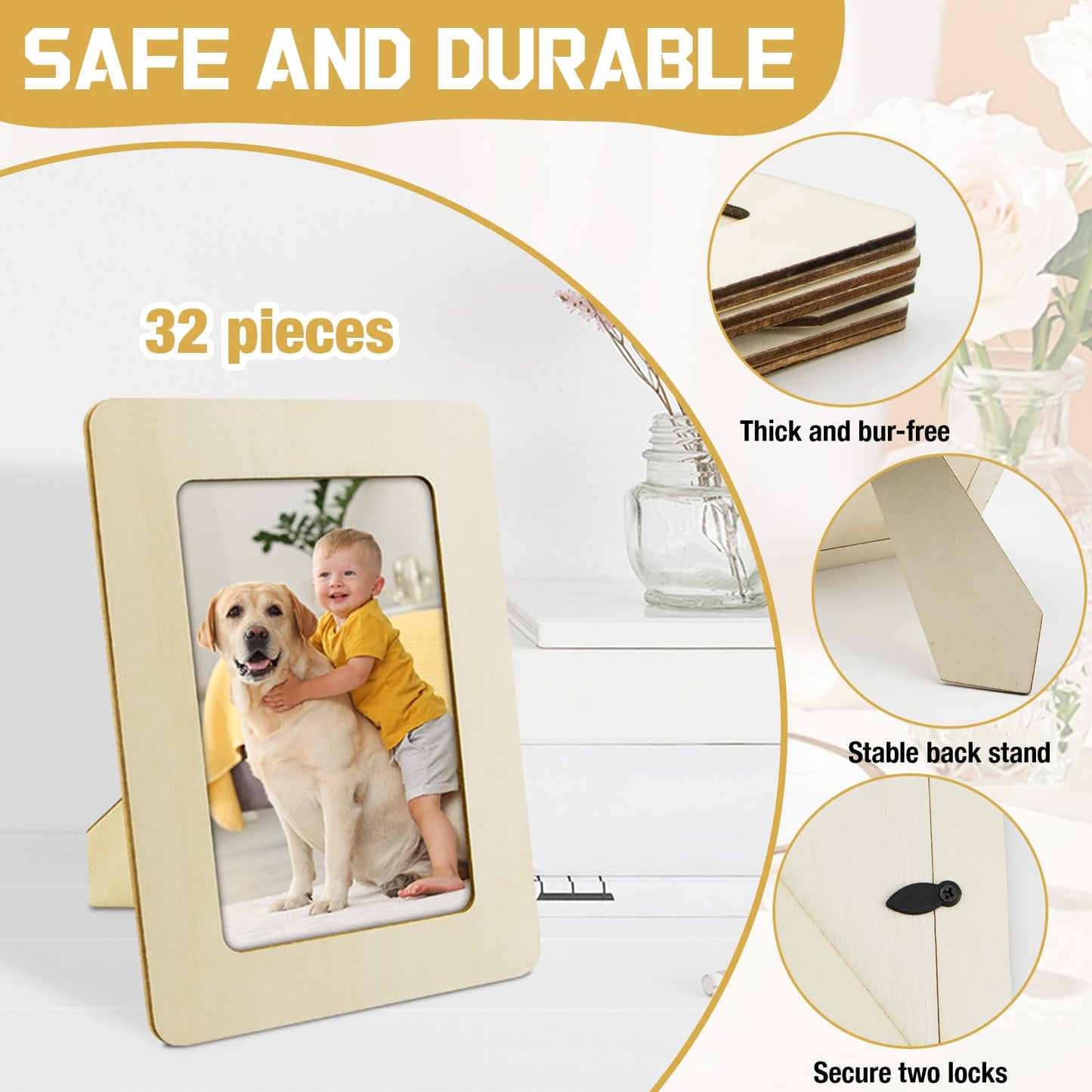 Soleeya 32 Pcs Wooden Picture Frames for Crafts, Bulk Unfinished DIY Wood Craft for 4" x 6" Photos Frame for Wedding Birthday Graduation Party Decor