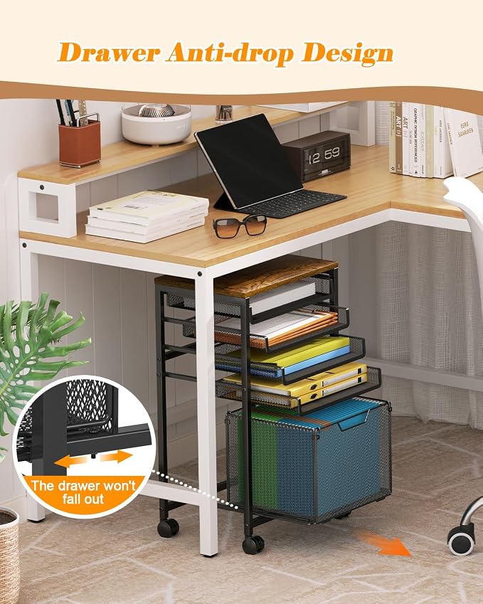 Feyejade Compact 5-Tier Rolling File Cart, Under Desk Metal Filing Cabinet | Printer stand top, sliding mesh trays for binder, letter size file storage, organizer for teachers and home office
