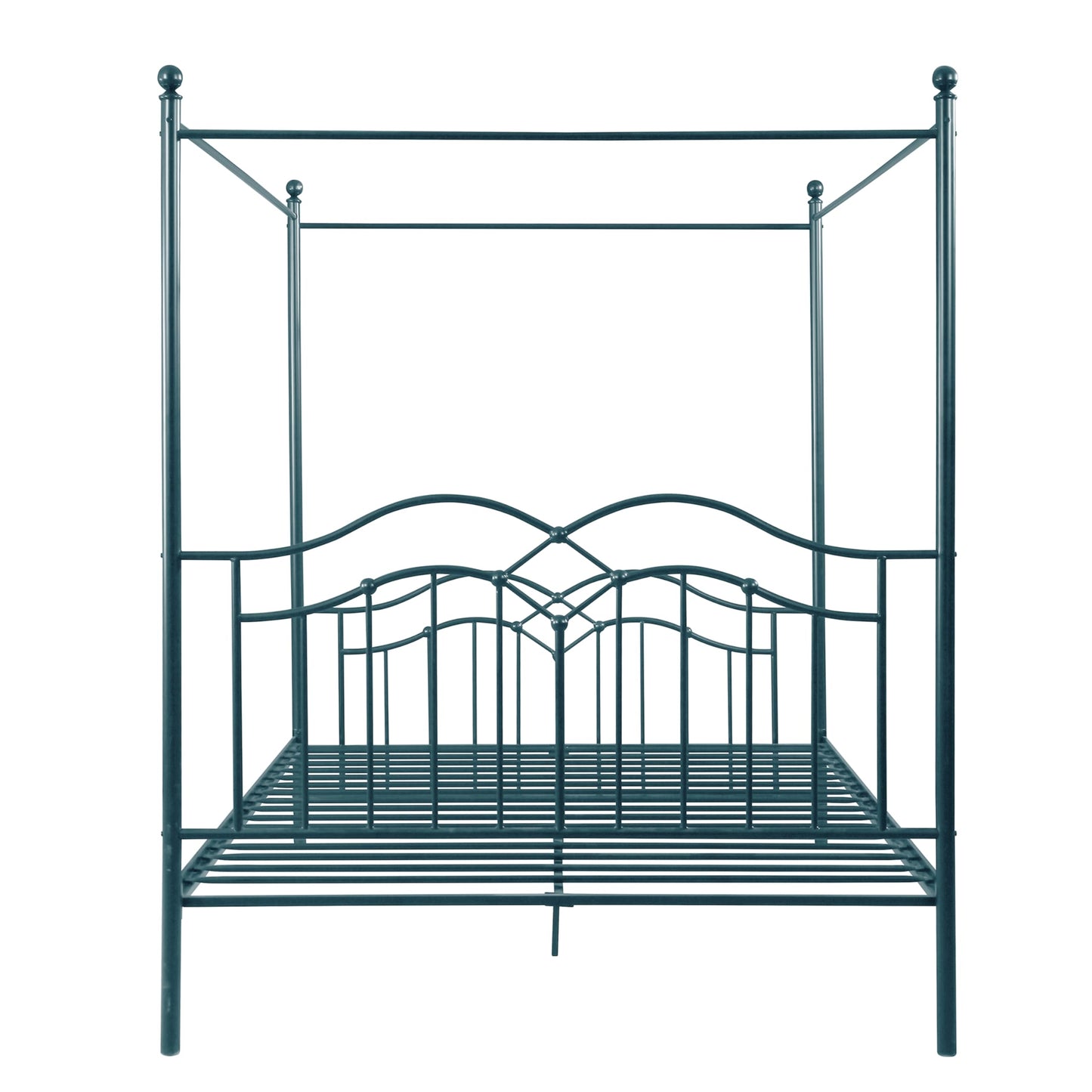 Christopher Knight Home Eileen Metal Canopy Bed Frame Queen Size with Headboard/Footboard, 4 Poster Platform Queen Bed Frame with Classic Knob Posts, Iron Slat Support, No Box Spring Needed, Blue