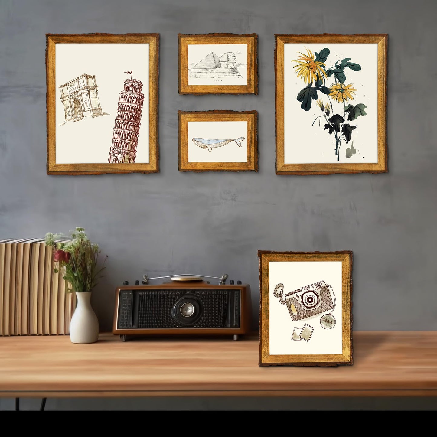 Golden State Art, 5x7 Picture Frame Rustic Brown, Solid Wood Picture Frame with Bark Edges & Real Glass Cover, Display Posters/Photos/Prints 5x7 for Wall Mounting, Farmhouse Decor