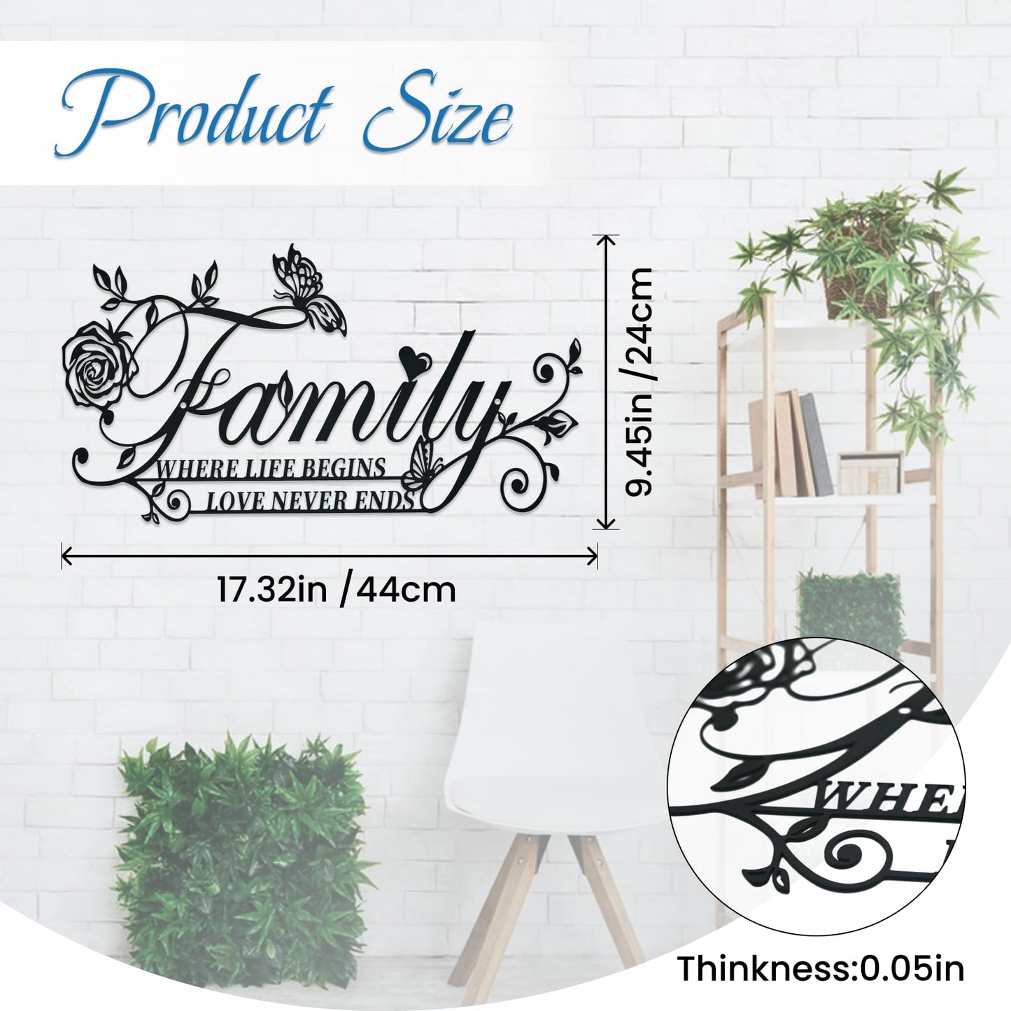 Family Where Life Begins Love Never Ends Word Sign Metal Wall Art Decor, Heavy-duty Iron Black Letters Quotes Sign Wall Sculptures Home Decor, Hanging Wall Art Decoration for Living Room Bedroom