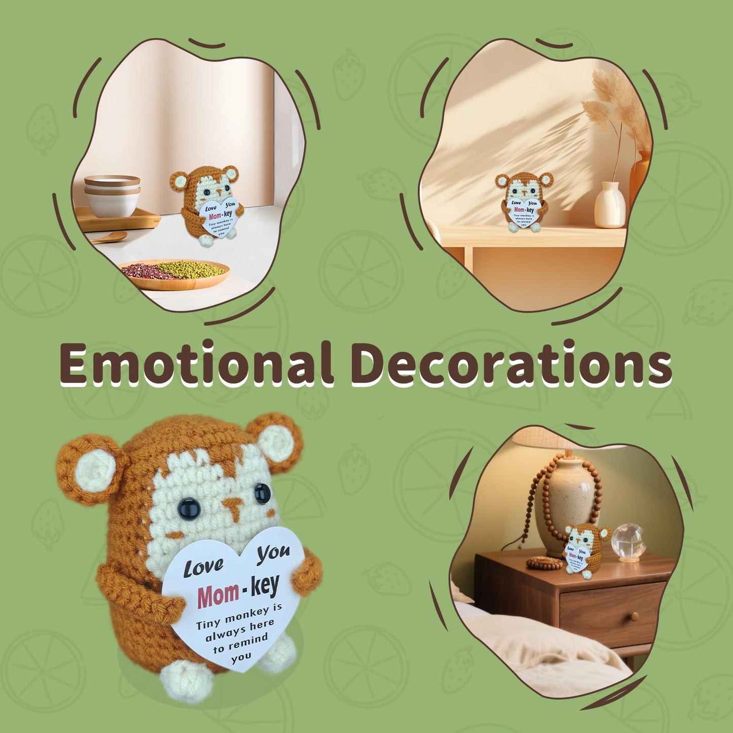 Viaosanza Mother's Day Handmade Crochet Monkey Gift, Daily Love Reminder Desktop Decoration for Stepmother Godmother Women from Daughter Son, Mini Cute Animal Themed Gratitude Emotional Souvenir