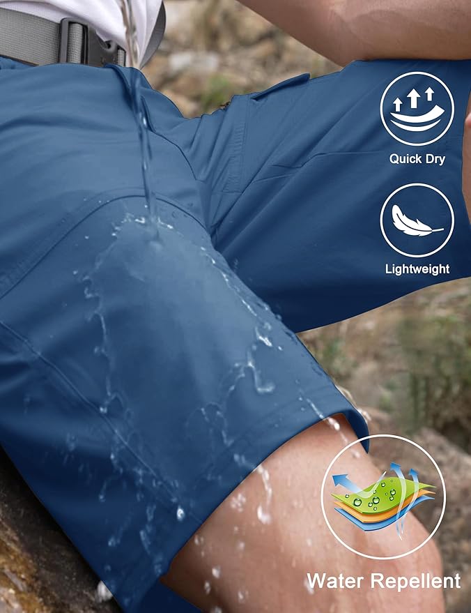 CRYSULLY Men's Hiking Cargo Shorts Outdoor Summer Lightweight Quick Dry Work Casual Shorts with 5 Zipper Pockets
