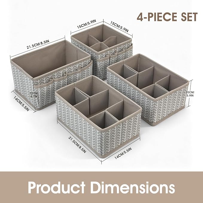 Cosmetic Storage Bins Makeup Organizer, Adjustable Multifunction Storage Box Desk Drawer Divider for Makeup Brushes, Bathroom Countertop or Dresser, Set of 4 (Grey)