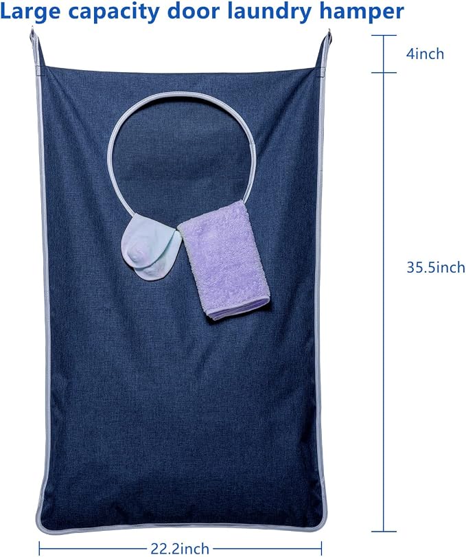 KEEPJOY XL Hanging Laundry Hamper Bag, Large 36"x22" Clothes Hanging Hamper with Strong Hooks for Dirty Clothes Laundry Storage Bag (Blue,1-Pack)