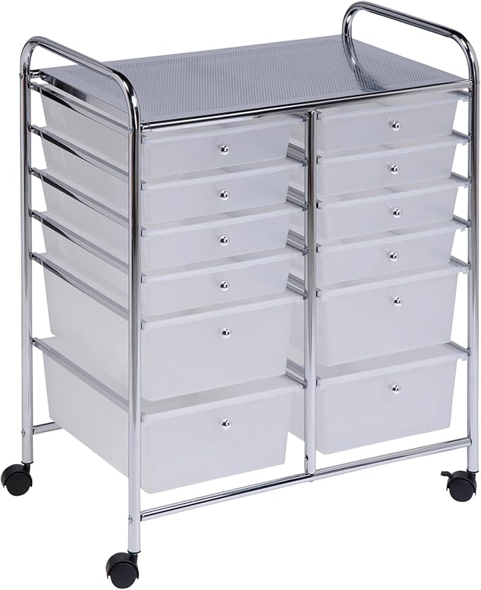 Honey-Can-Do Rolling Storage Cart and Organizer with 12 Plastic Drawers